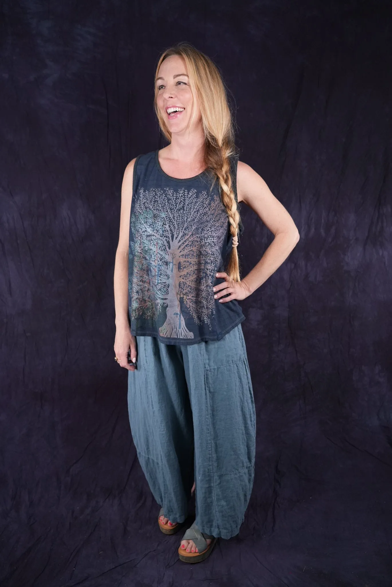 1212-2 Stripe Tank Dark Denim Tree of Life-P