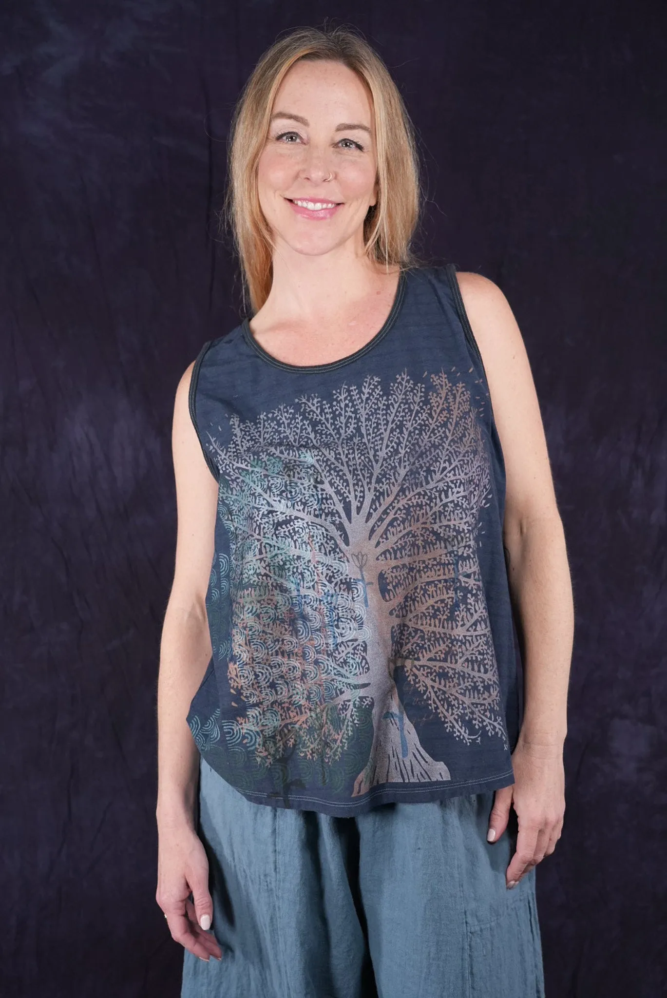 1212-2 Stripe Tank Dark Denim Tree of Life-P