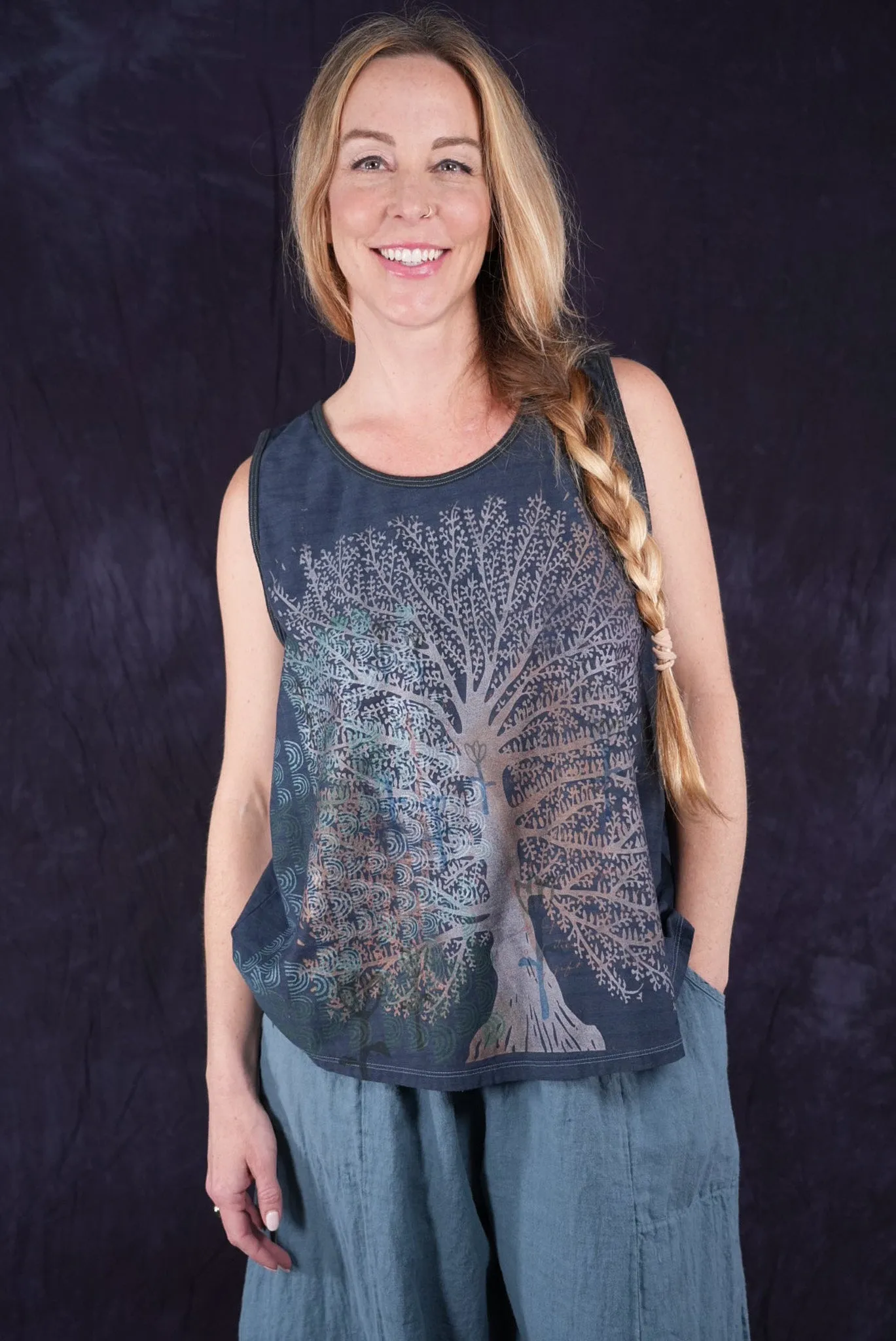 1212-2 Stripe Tank Dark Denim Tree of Life-P