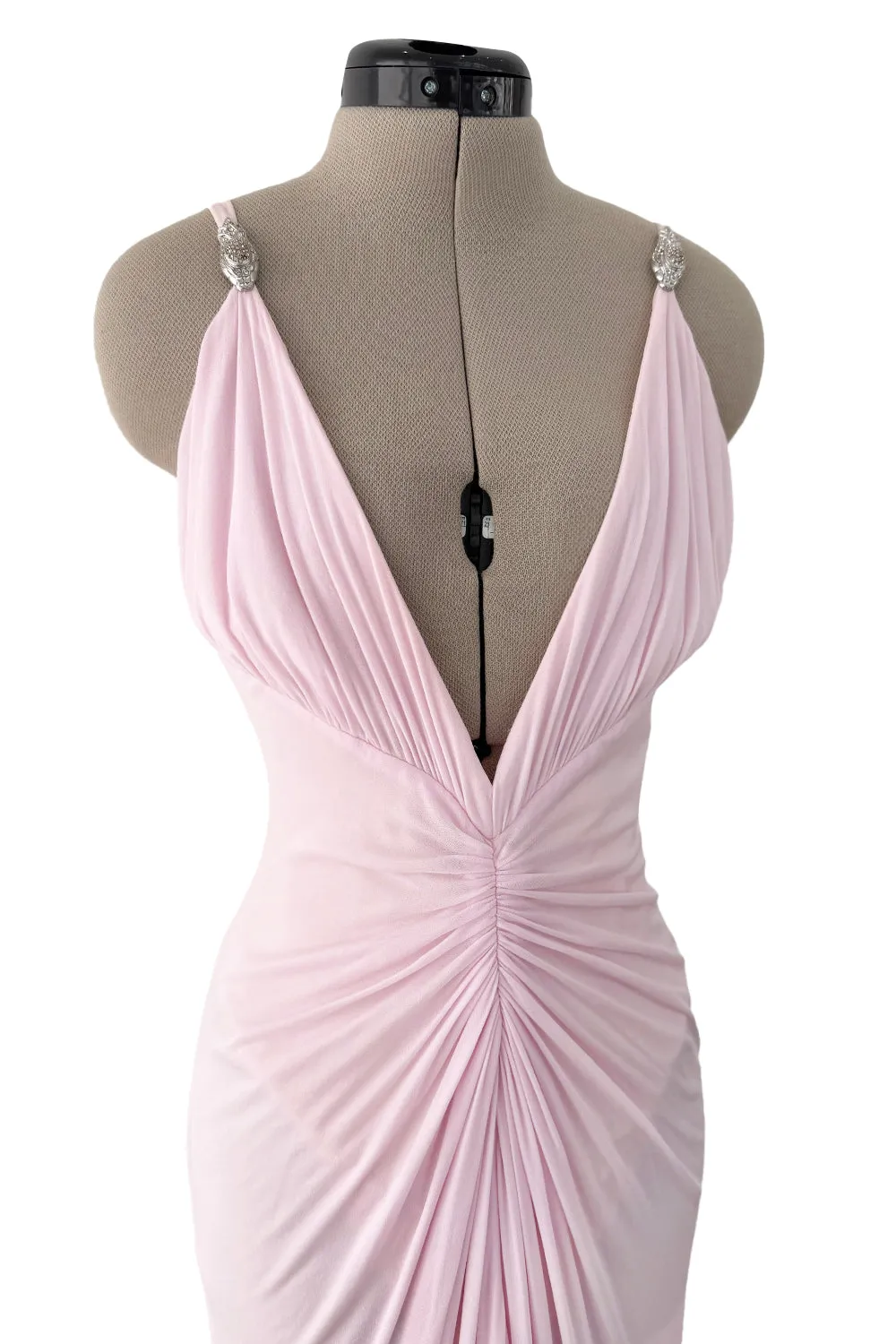 2005 Roberto Cavalli Pale Pink Silk Jersey Plunge Dress w Trained Back