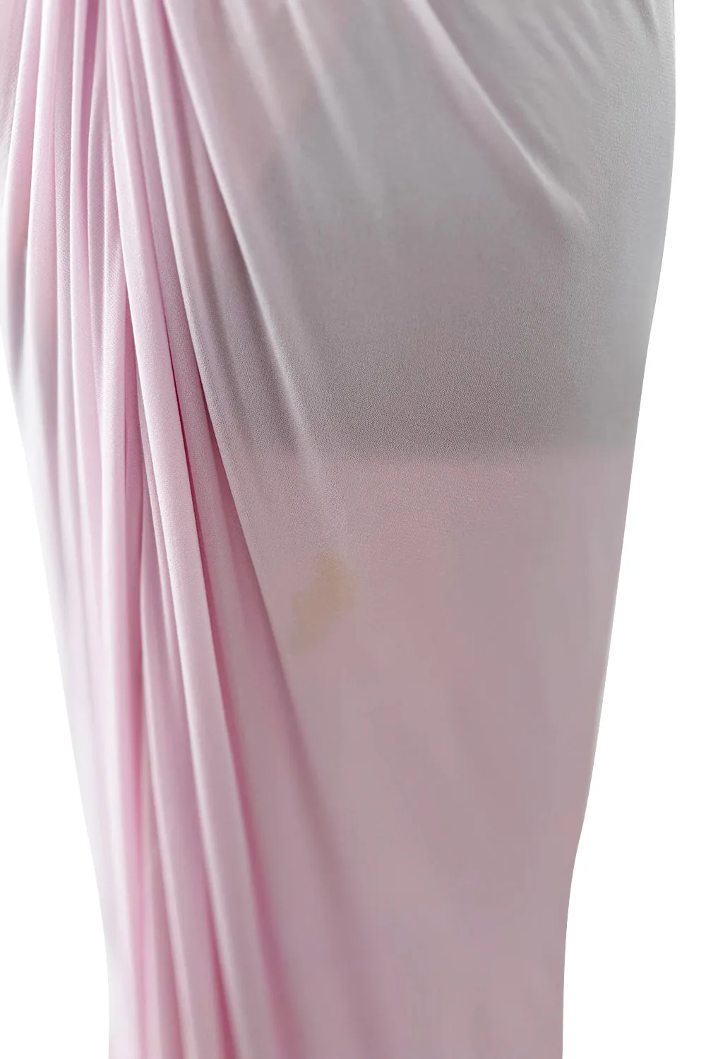 2005 Roberto Cavalli Pale Pink Silk Jersey Plunge Dress w Trained Back
