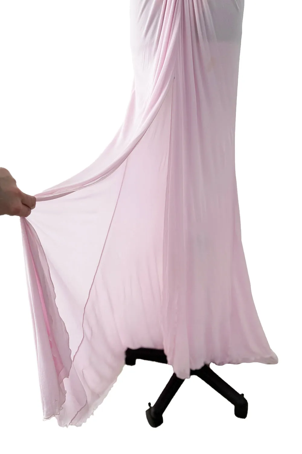 2005 Roberto Cavalli Pale Pink Silk Jersey Plunge Dress w Trained Back