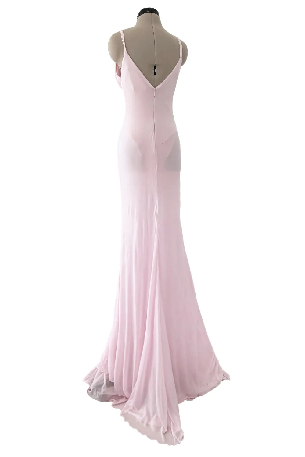 2005 Roberto Cavalli Pale Pink Silk Jersey Plunge Dress w Trained Back