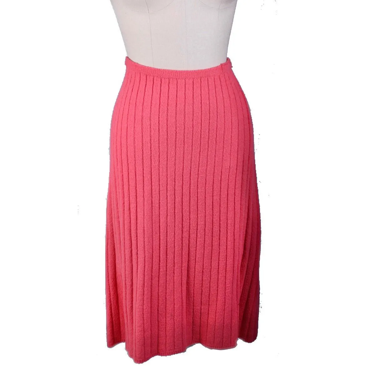 2PC Vintage Secretary Skirt Suit Sweater Suit 1950s Pink Beaded Wool Boucle Womens M