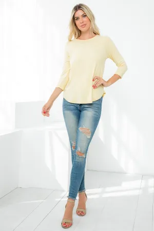 3/4 Sleeve Round Hem Solid Top