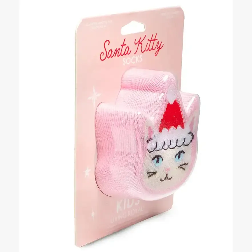 3D Packaged Crew Socks - Santa Kitty