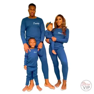 Adult Sizes - Embroidered Blue Ribbed Loungewear (CURRENTLY OUT OF STOCK)