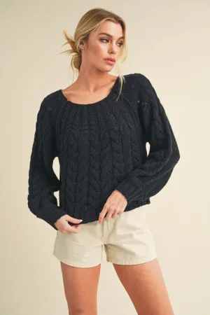 Aemi   Co Cable-Knit Openwork Round Neck Sweater