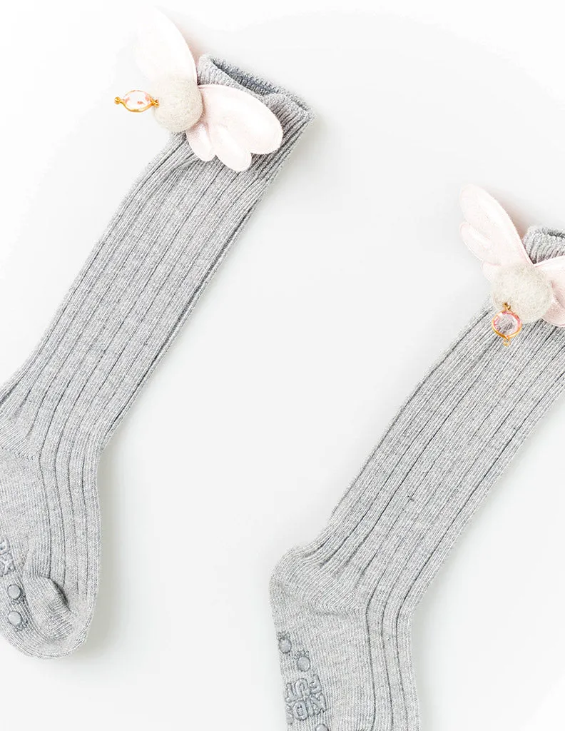 Angel Wings Knee Socks Grey