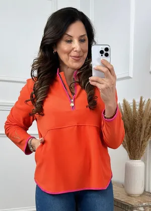 Angelina Orange Half Zip VB Sweatshirt
