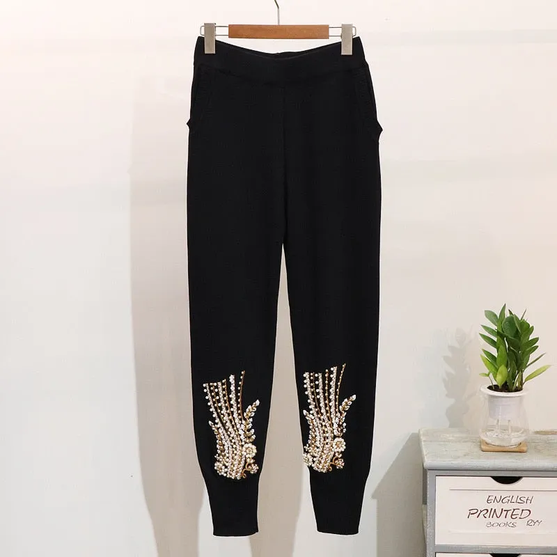 Anya Beaded Sequins Embroidery Knitted Pullover Sweater Set