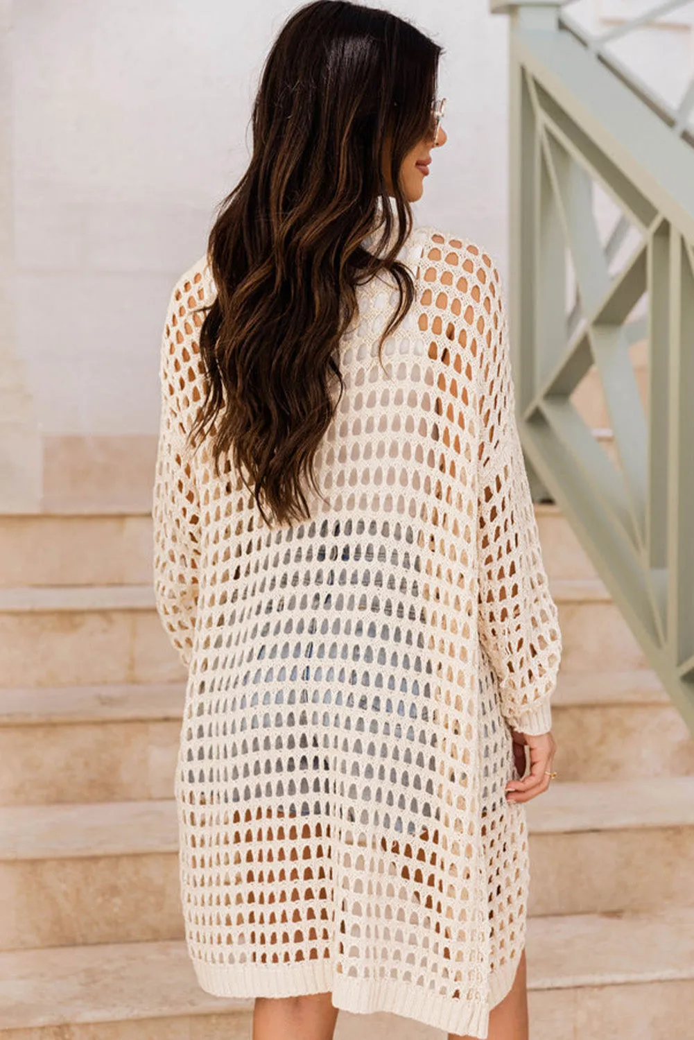 Apricot Open Knit Long Sleeve Open Cardigan