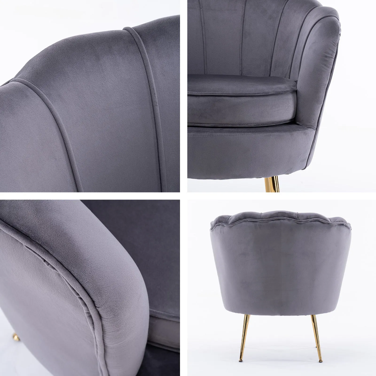 Armchair Lounge Chair Accent Velvet Shell Scallop   Ottoman Footstool Round GREY