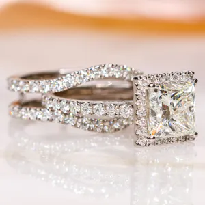 Aura Halo with Accents Natural Princess Cut  Diamond Engagement Set
