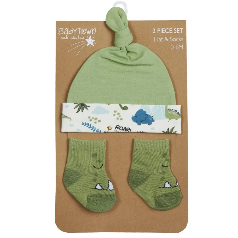 Baby boys novelty dinosaur hat & sock set