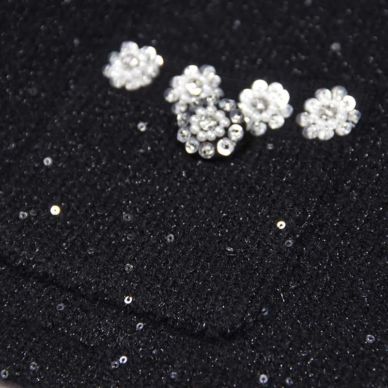 Beaded Knit Top Skirt Suit Button-Up Cardigan Jacket   Mini Skirt Set