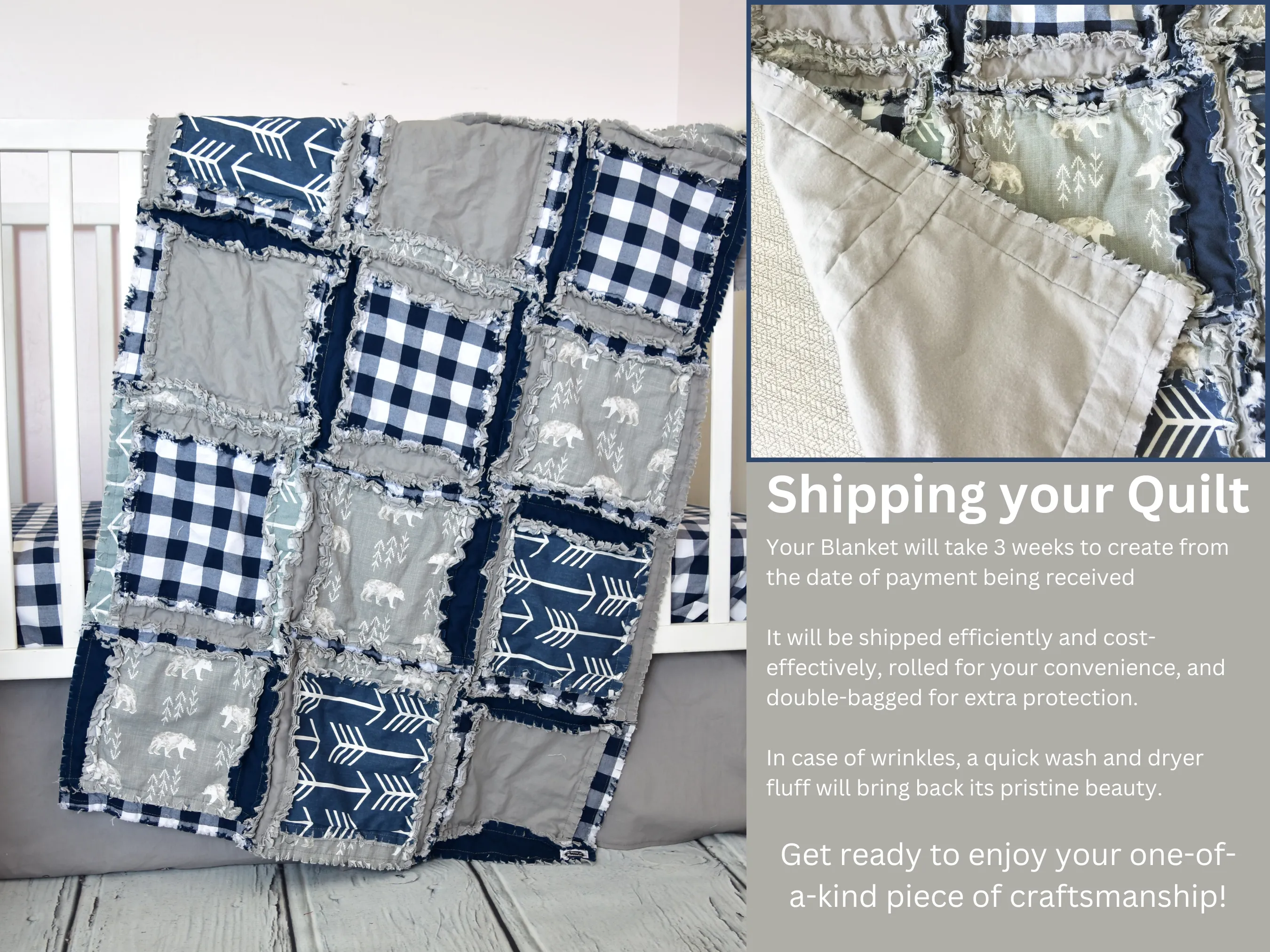 Bear Nursery Bedding for Baby Boy – Navy Blue | Gray - Cozy Woodland Crib Set