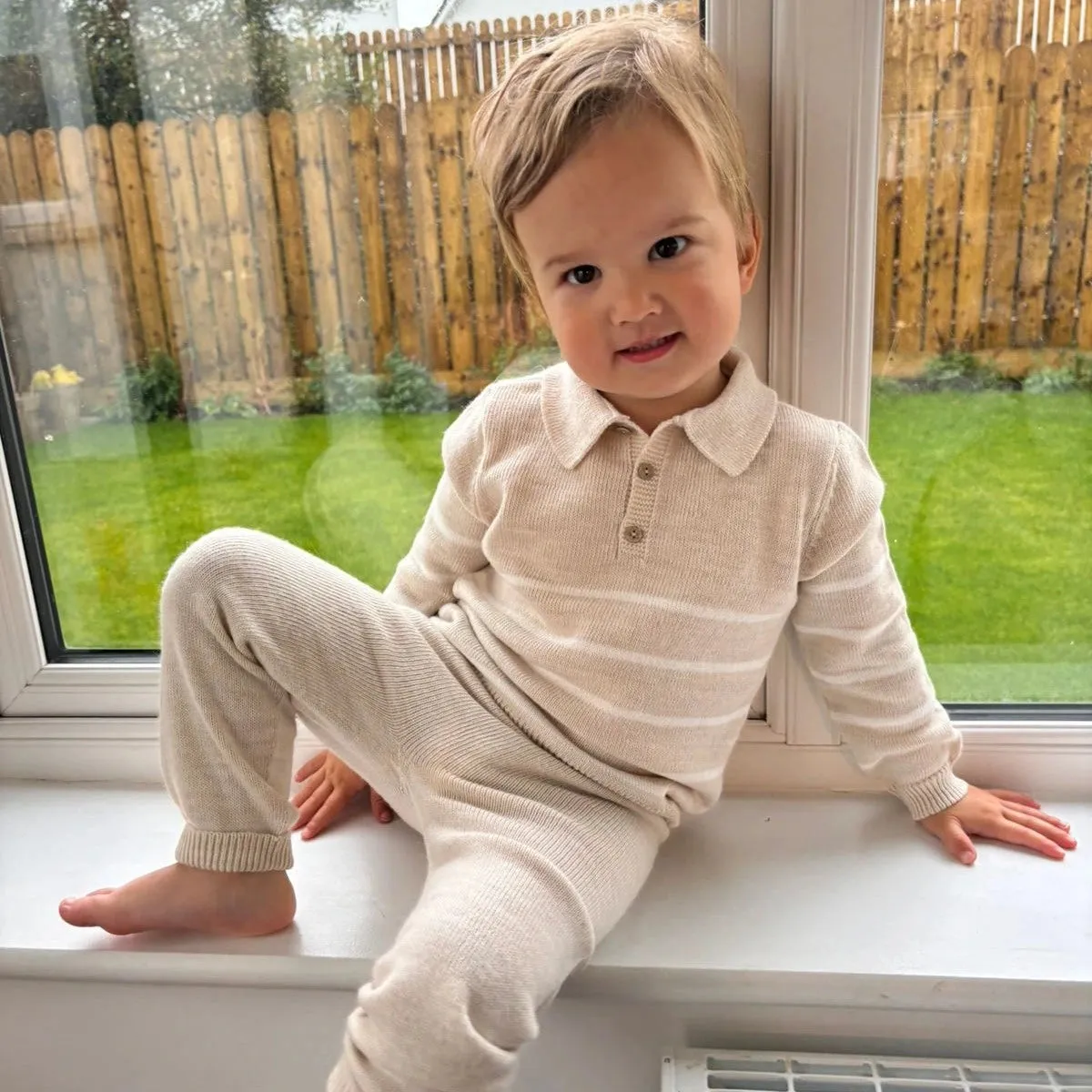 Beige Stripe Lounge Set