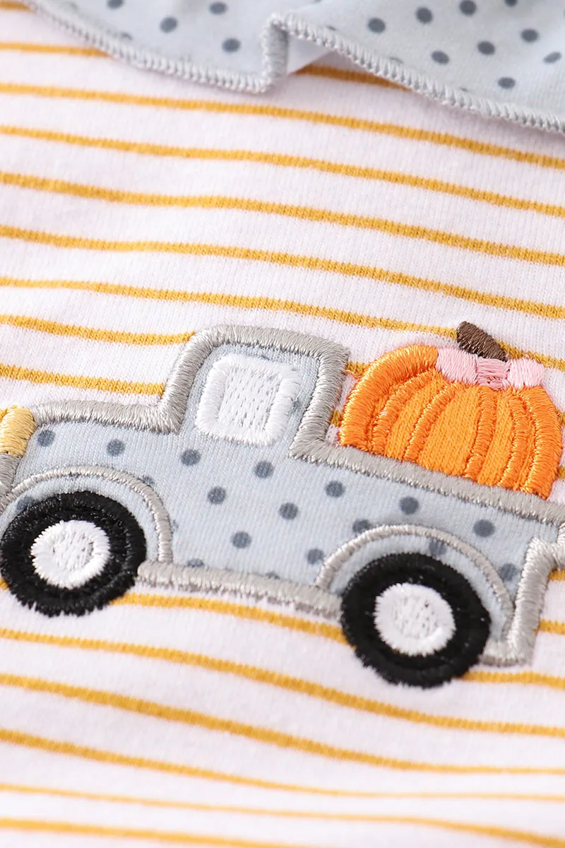 Beige Stripe Truck Pumpkin Applique Girl Set