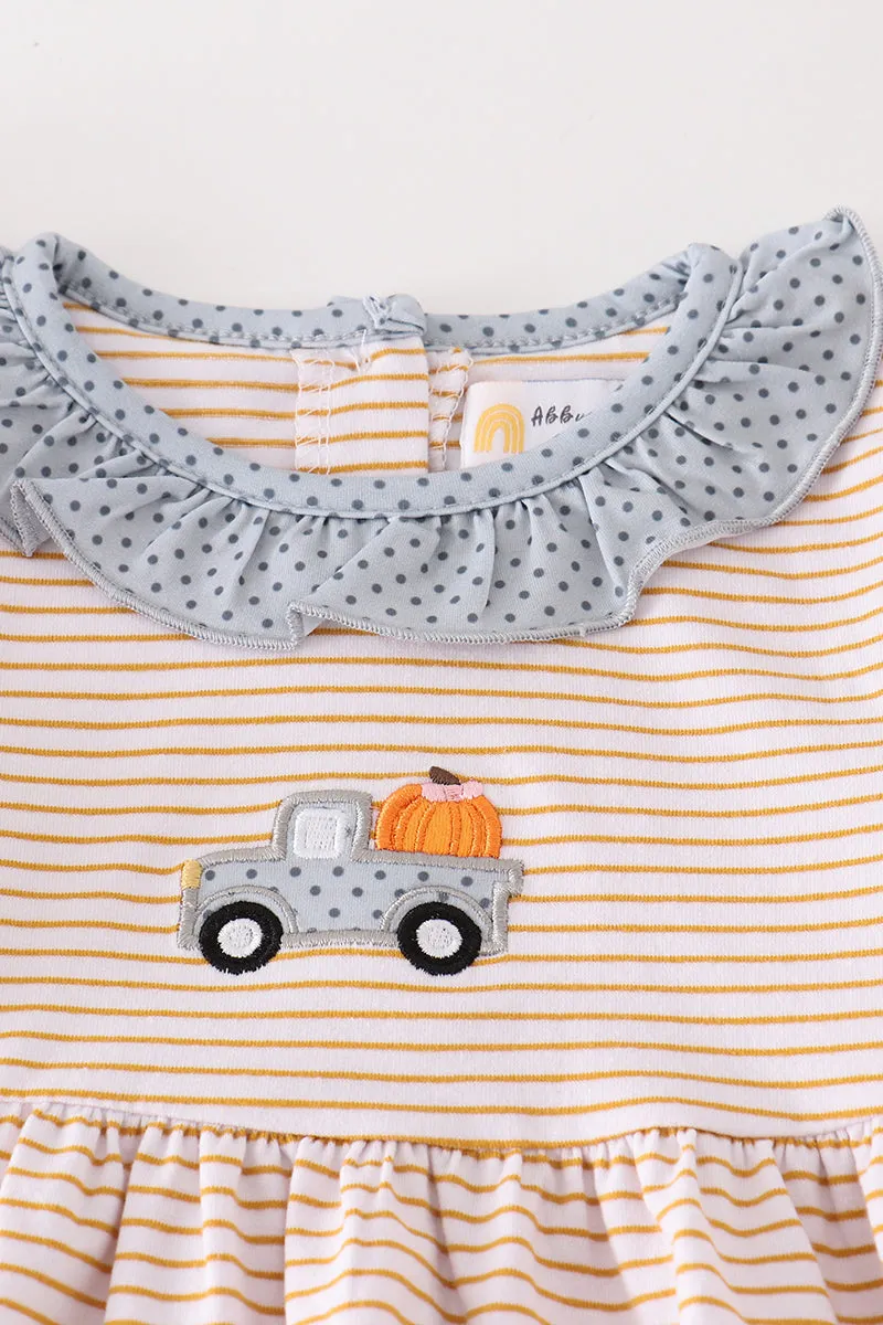Beige Stripe Truck Pumpkin Applique Girl Set
