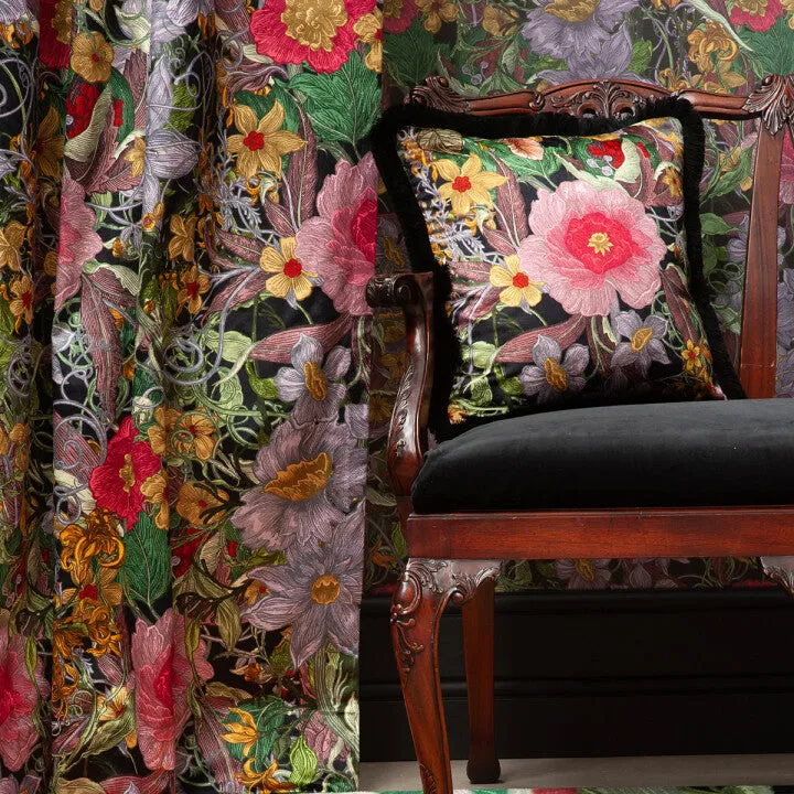 berkeley blooms square fringed velvet cushion
