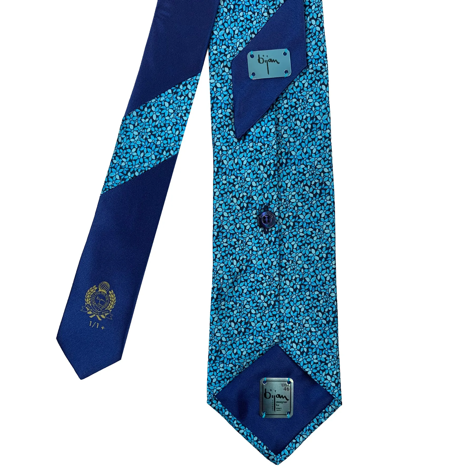 Bijan Blue Floral Pure Silk Tie Set