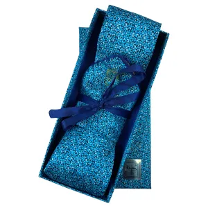 Bijan Blue Floral Pure Silk Tie Set
