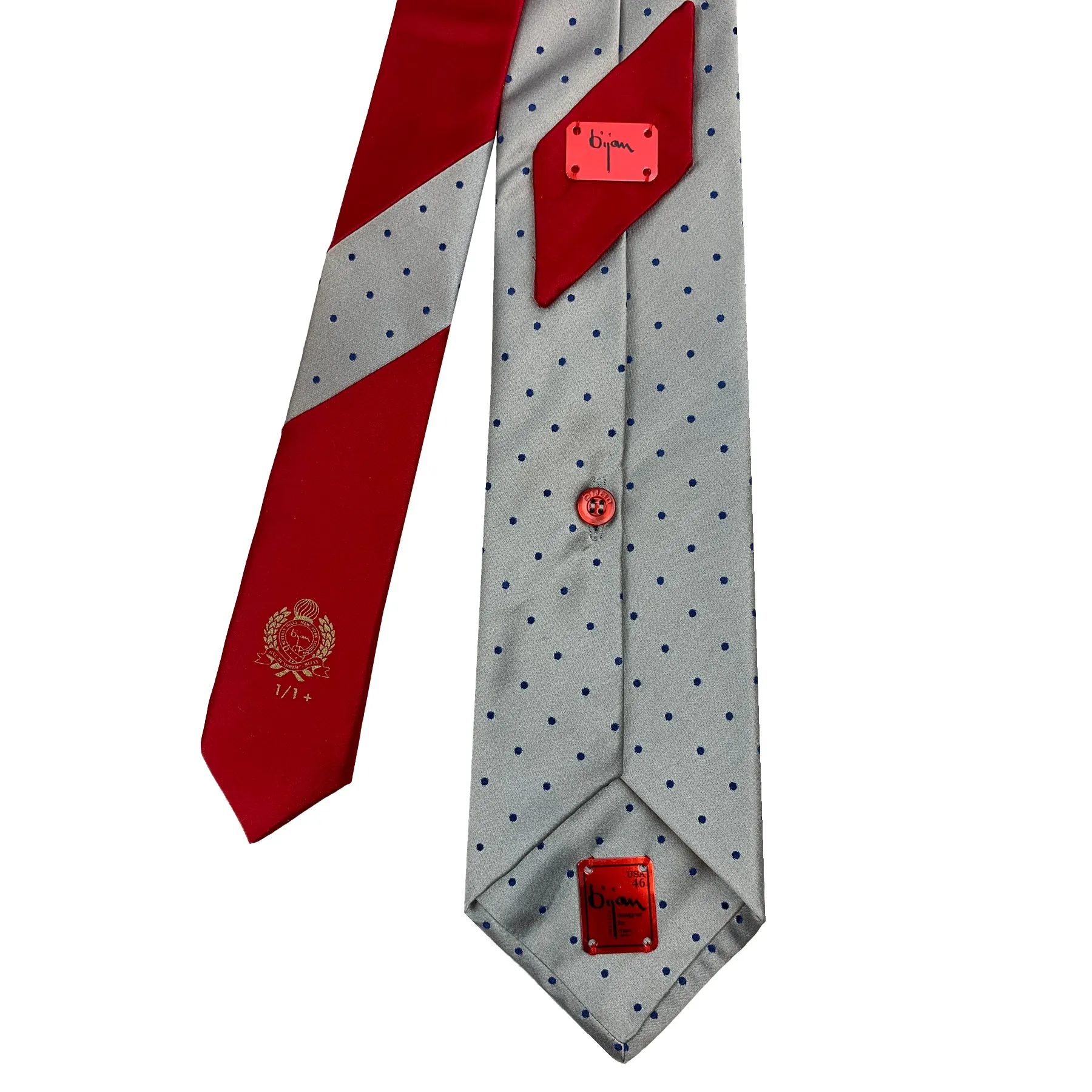 Bijan Grey with Navy Polka Dot Pure Silk Tie Set