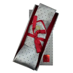 Bijan Grey with Navy Polka Dot Pure Silk Tie Set