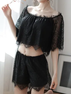 Black Lacy Romance Off Shoulder Lingerie Set