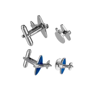 Blue Airplane Cufflinks and Tuxedo Studs