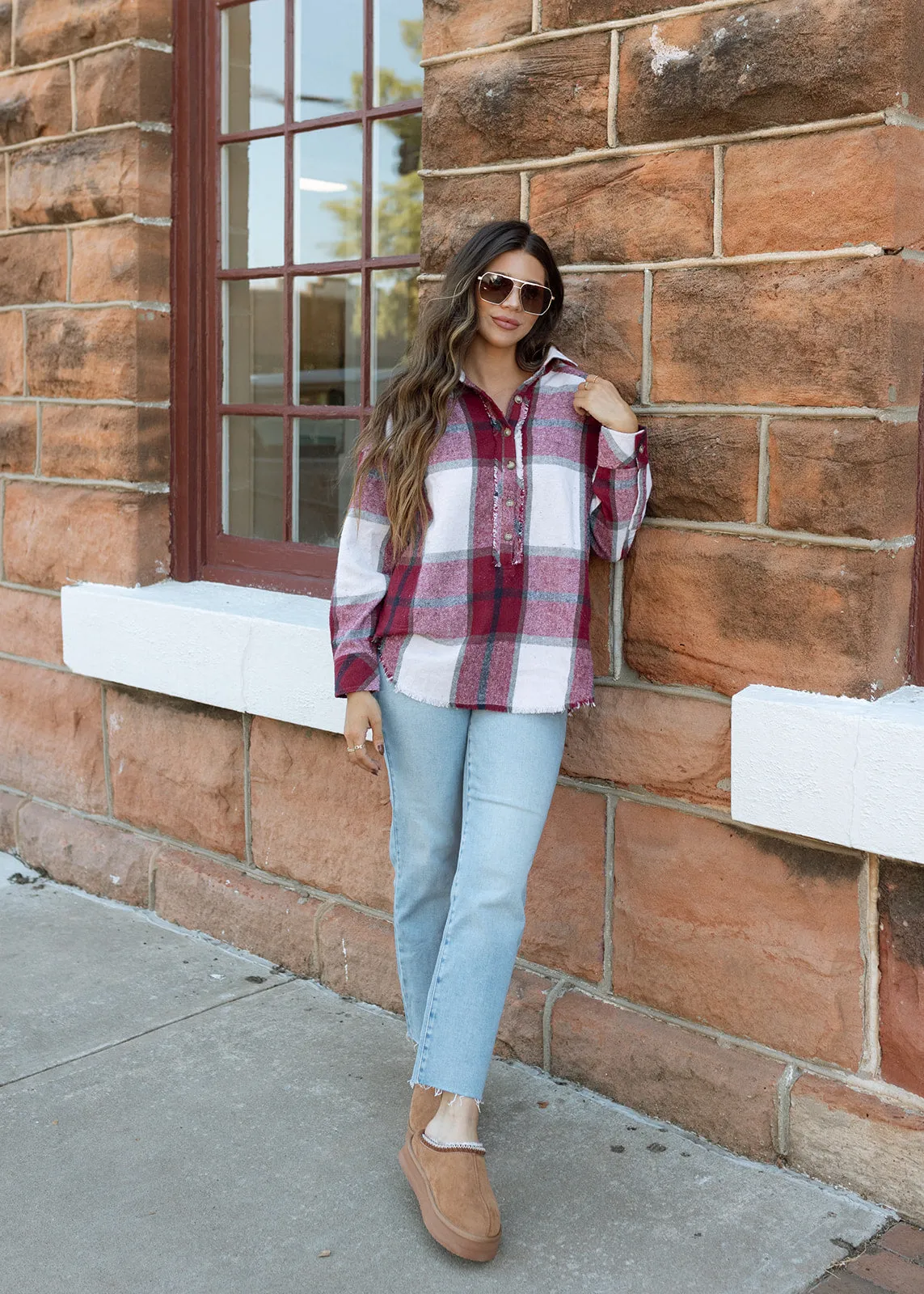 Bonfire Burgundy Plaid Pullover