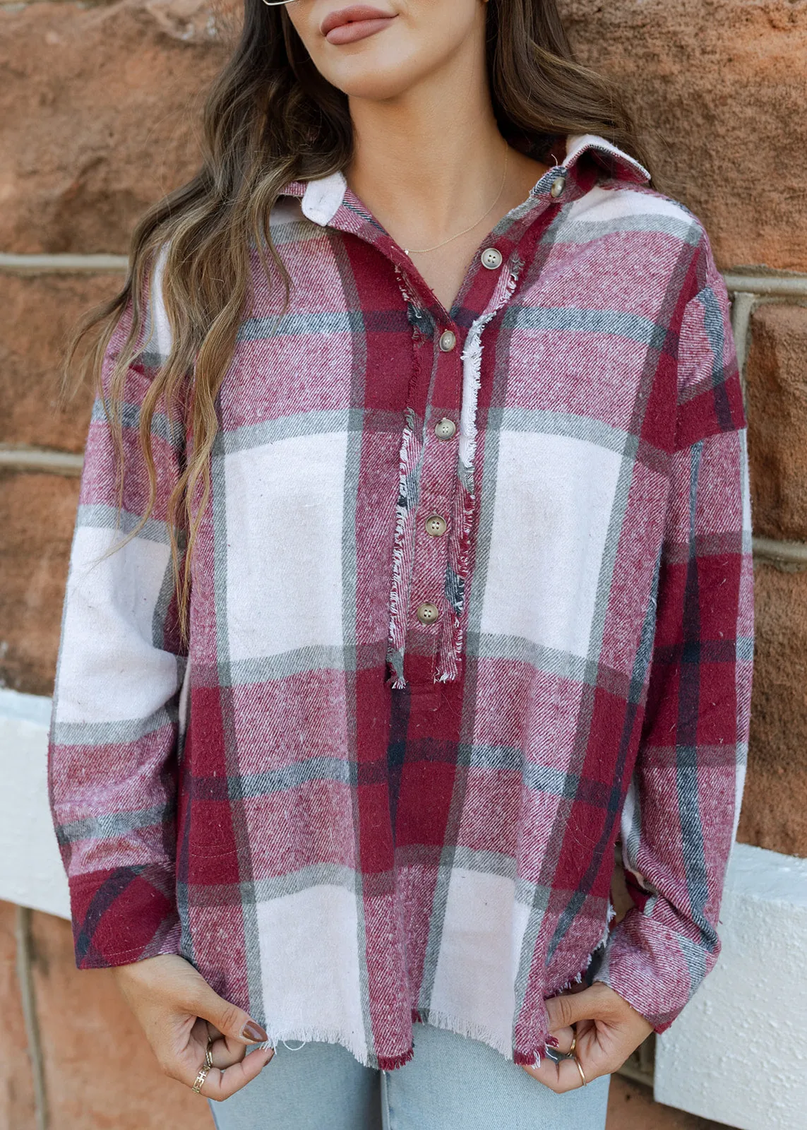 Bonfire Burgundy Plaid Pullover