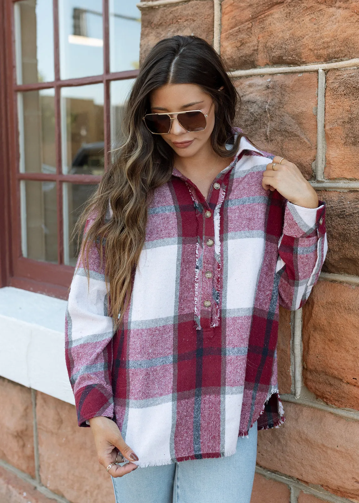 Bonfire Burgundy Plaid Pullover