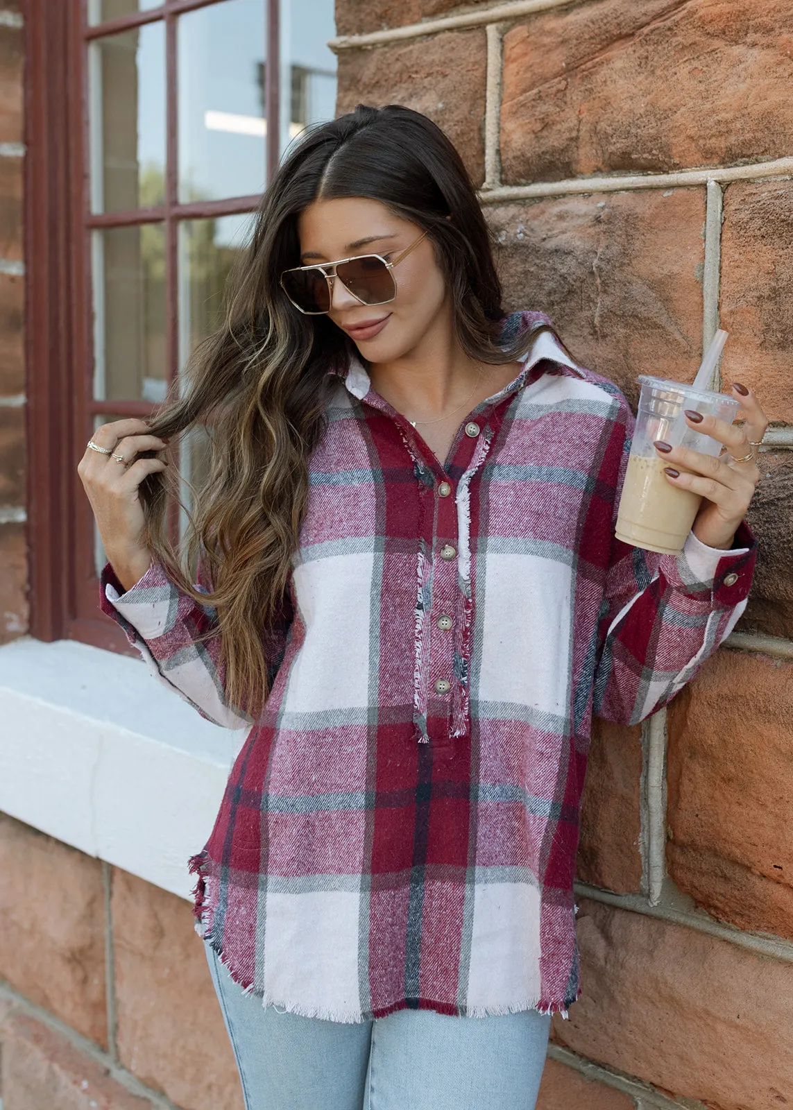 Bonfire Burgundy Plaid Pullover