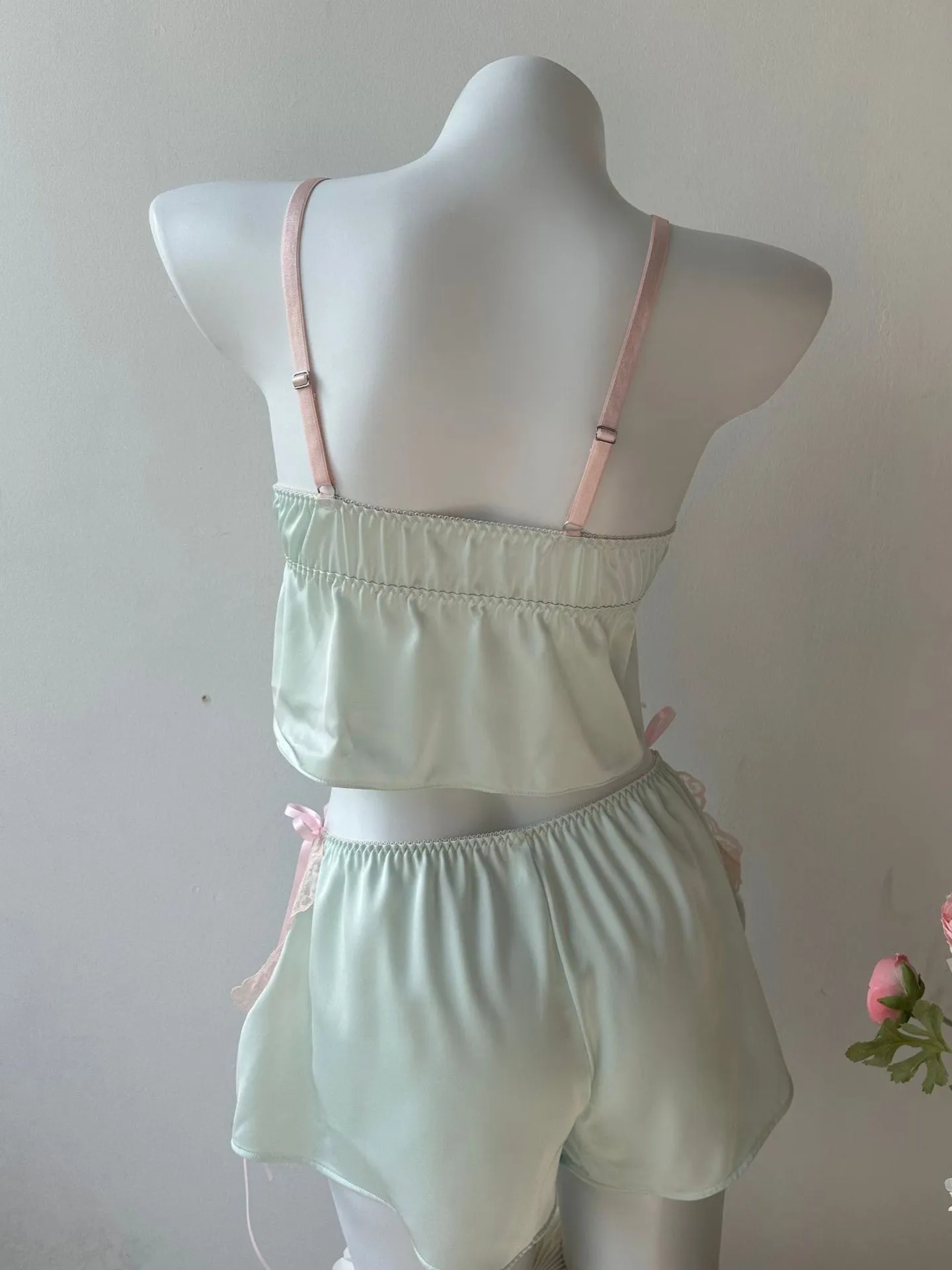 Bow Lace-Trim Cami Set