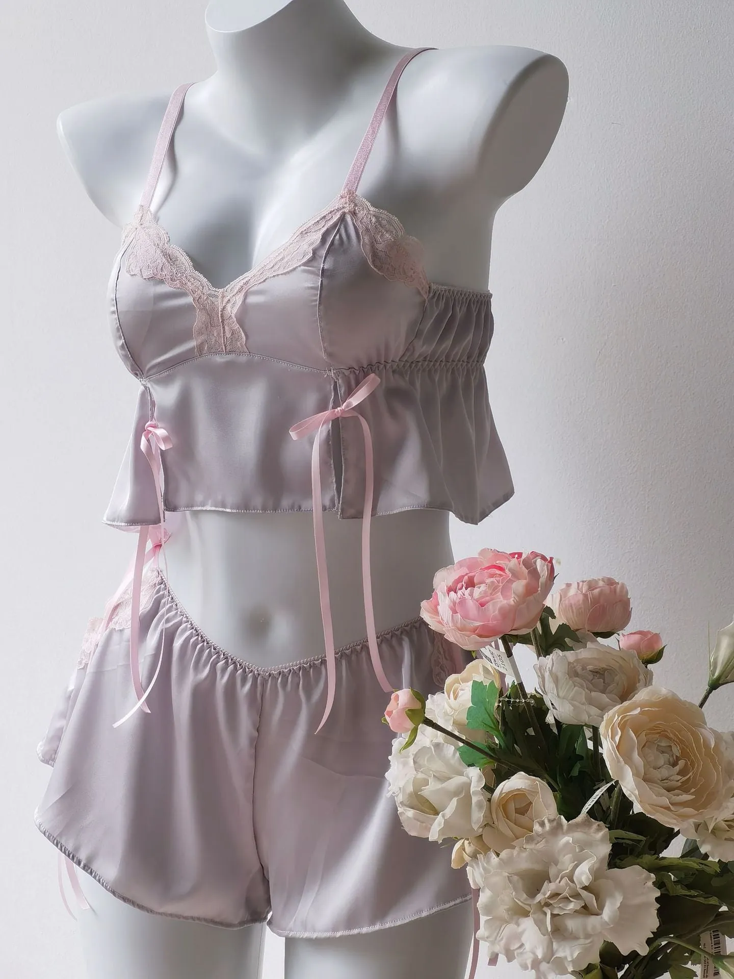 Bow Lace-Trim Cami Set