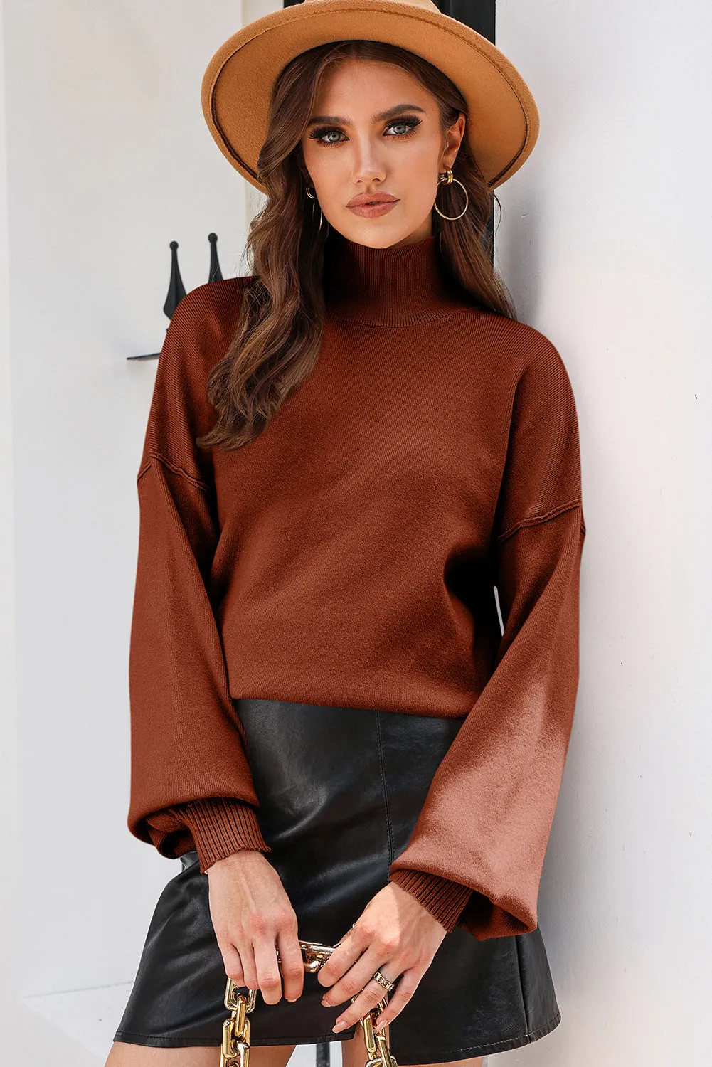 Brown Noah Ribbed Knit Turtleneck Sweater - Blue