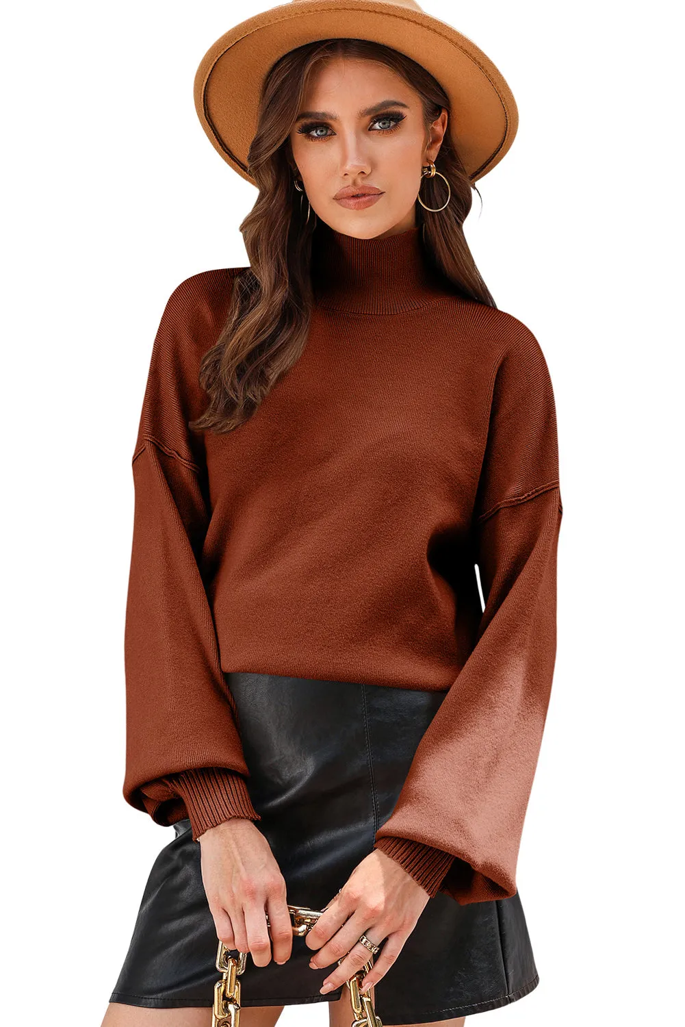Brown Noah Ribbed Knit Turtleneck Sweater - Blue