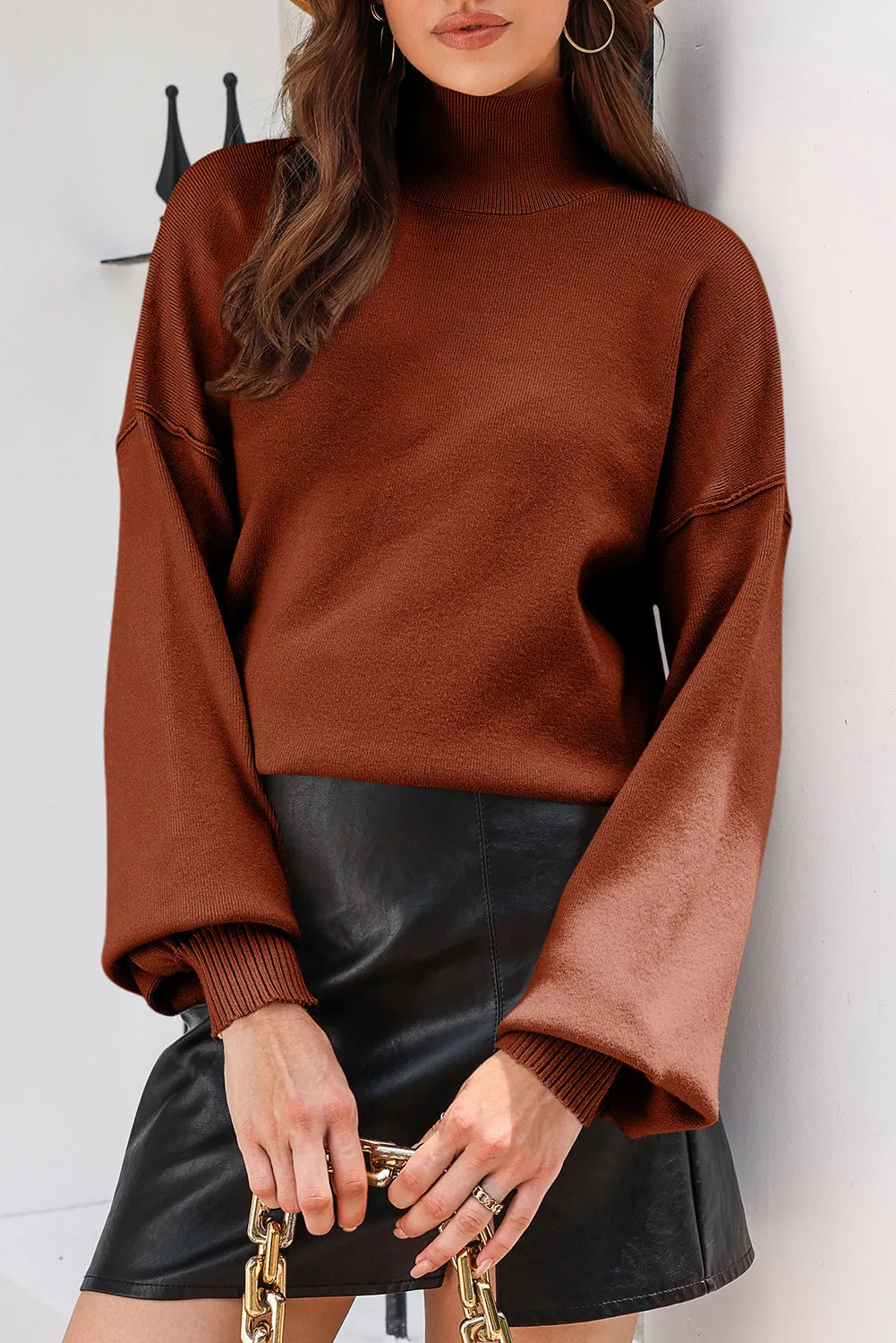 Brown Noah Ribbed Knit Turtleneck Sweater - Blue