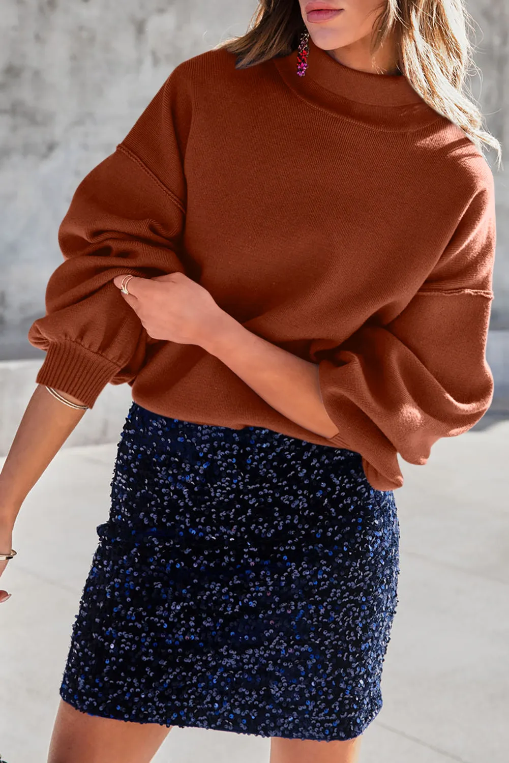 Brown Noah Ribbed Knit Turtleneck Sweater - Blue