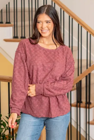 Brushed Checkered Pocket Top - Burgundy