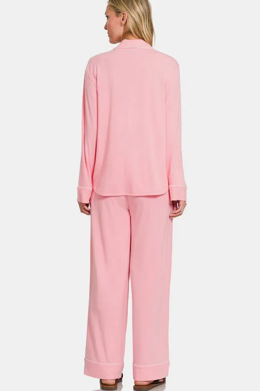 Button Down Long Sleeve Lounge Set