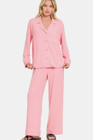 Button Down Long Sleeve Lounge Set