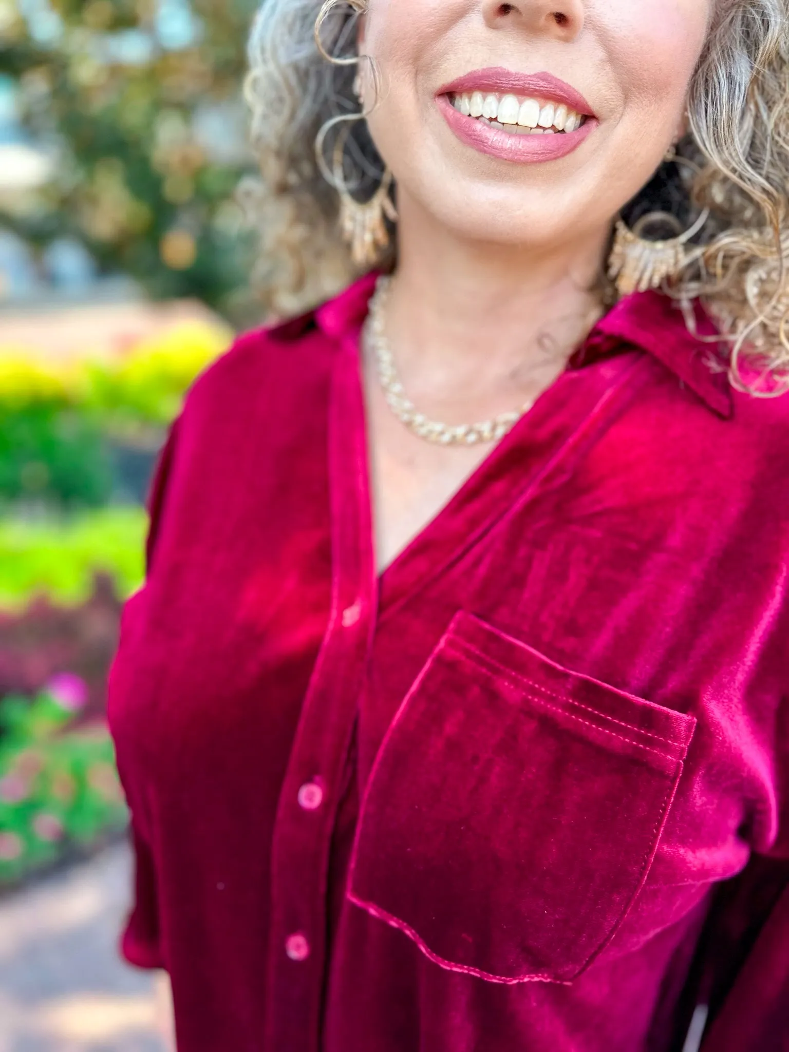 Button Down Velvet Blouse