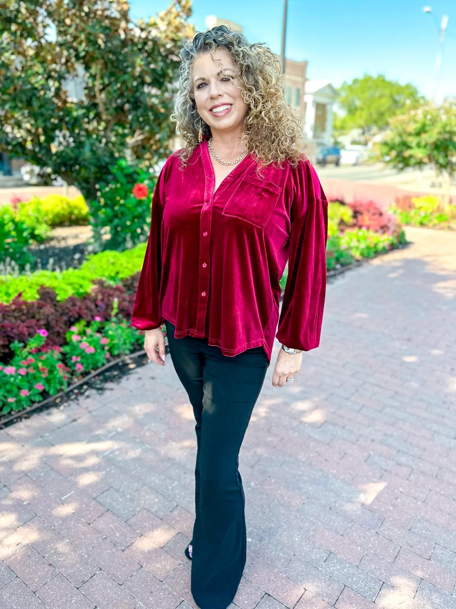 Button Down Velvet Blouse