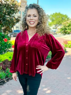 Button Down Velvet Blouse