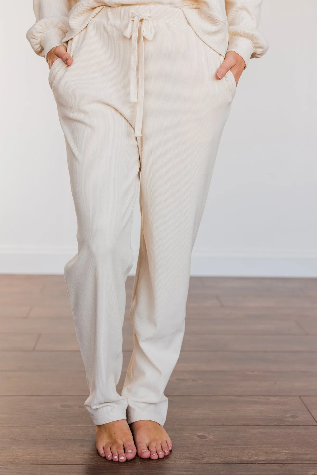 Call It Comfort Ribbed Lounge Pants- Cream