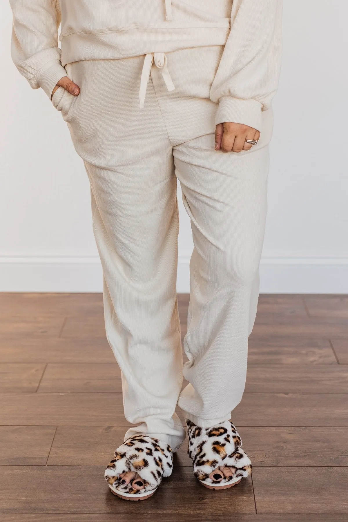 Call It Comfort Ribbed Lounge Pants- Cream
