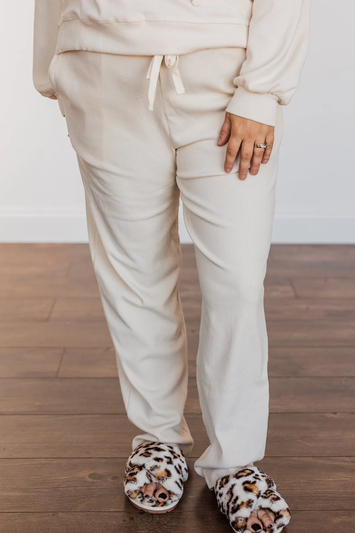Call It Comfort Ribbed Lounge Pants- Cream